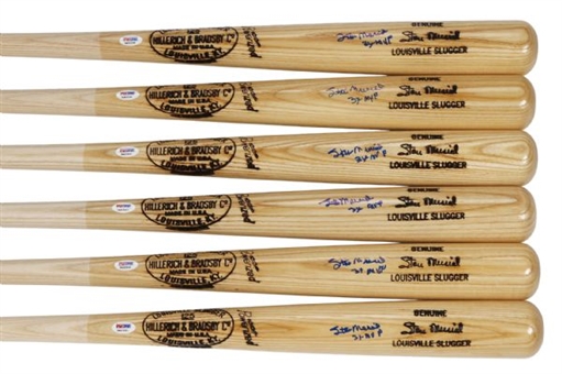 Lot of Six (6) Stan Musial Signed and Inscribed "3X MVP" Louisville Slugger Bats (PSA/DNA)